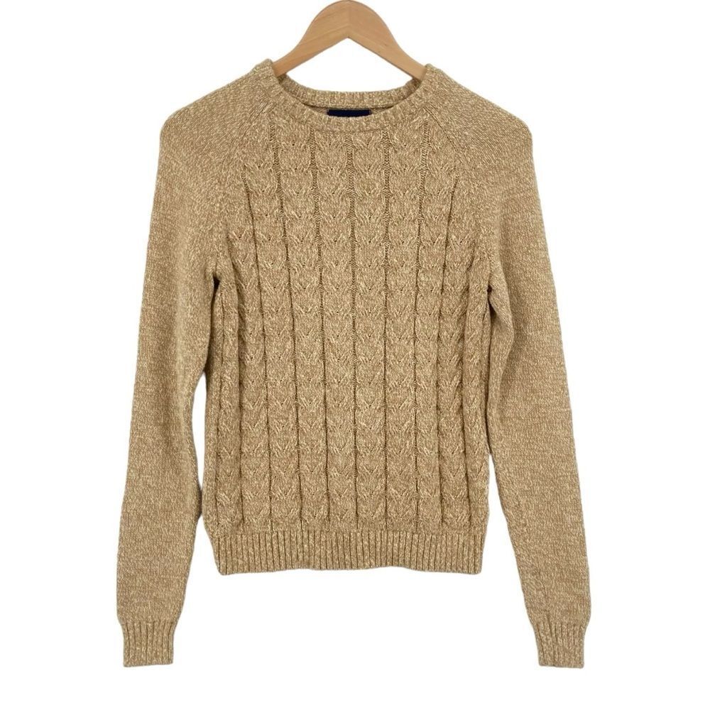 Lands' End Sweater Beige Cable Knit Cotton Pullover Drifter